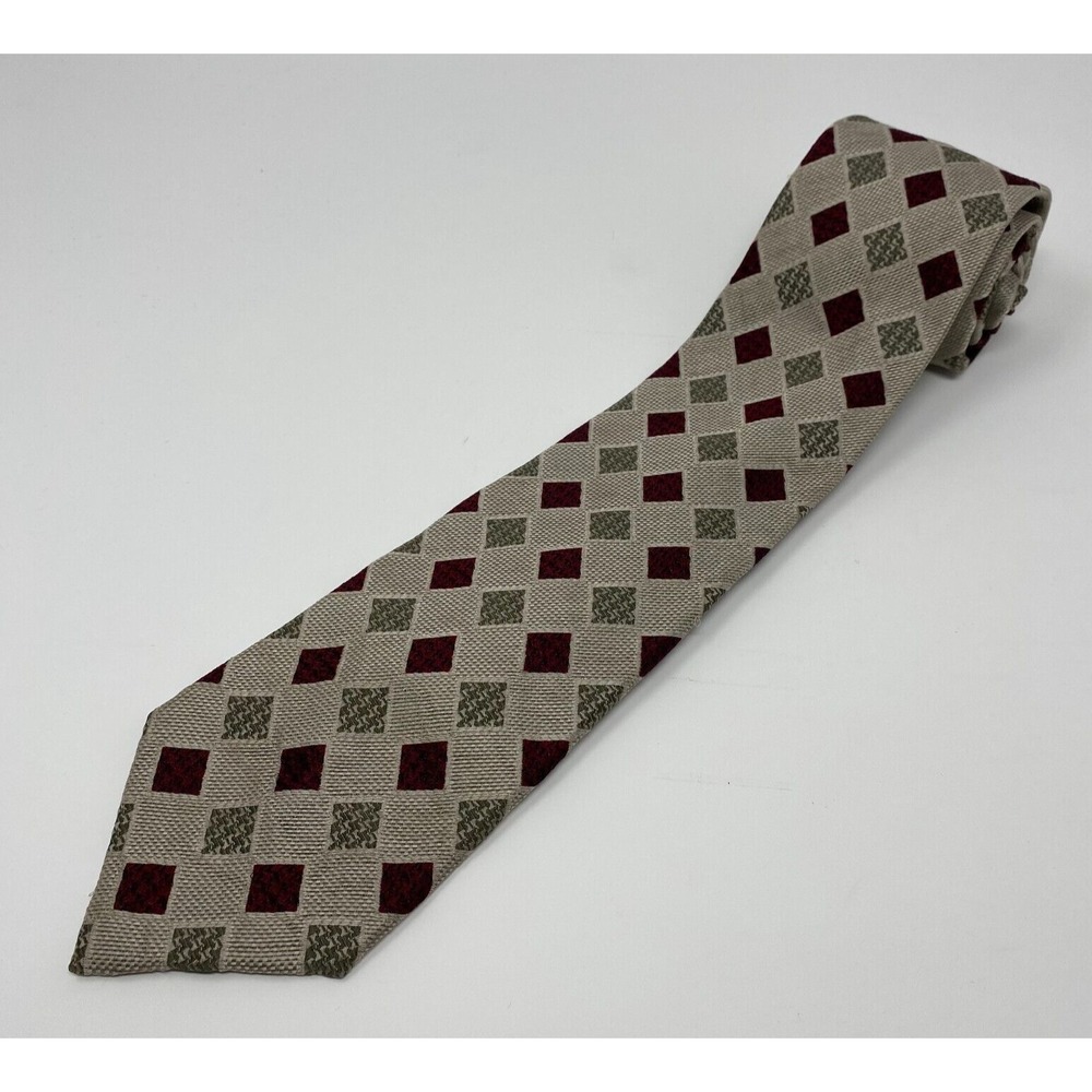Ermenegildo Zegna Tie Tan Maroon 100% Silk Necktie Italy Luxury Geometric